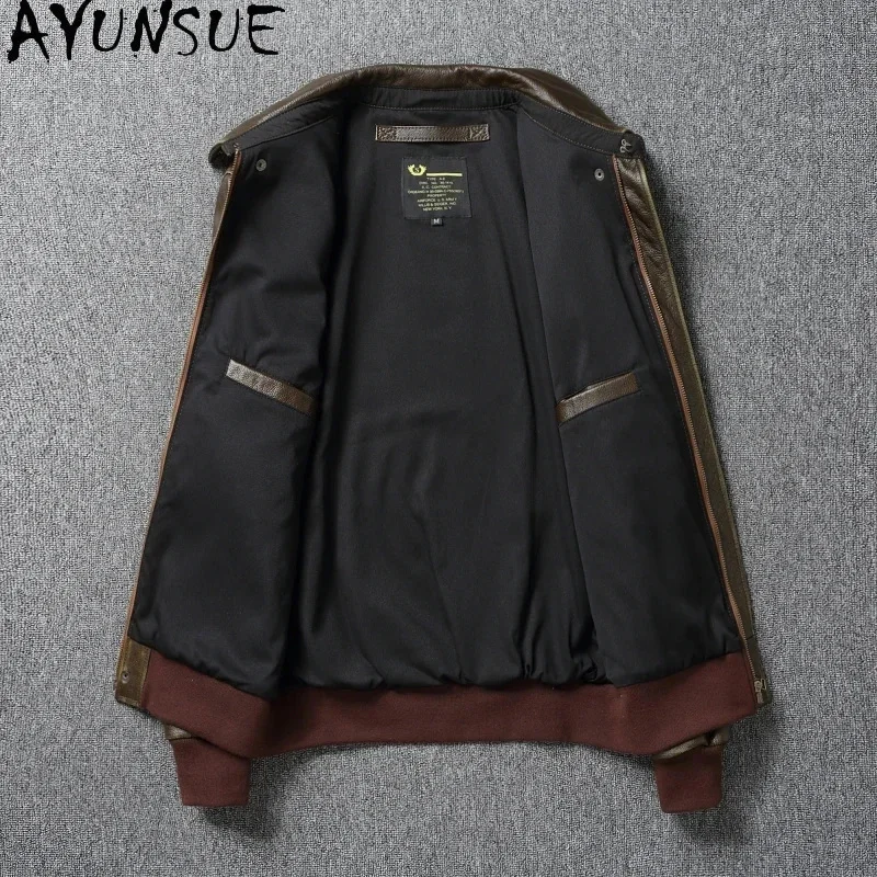 AYUNSUE Genuine Leather Cowhide Bomber Jacket Autumn Coats Mens Clothing Retro Style Large Short Blouson Aviateur Cuir Homme