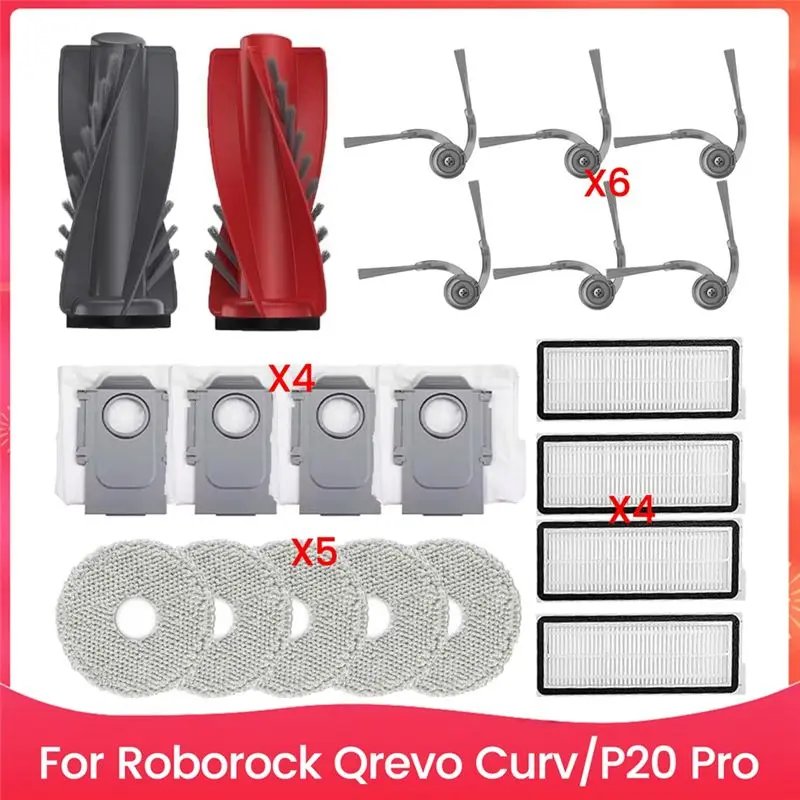 as60：roborock-qrevo-curv-p20-pro用交換部品。ブラシ、フィルター、モップバッグ。