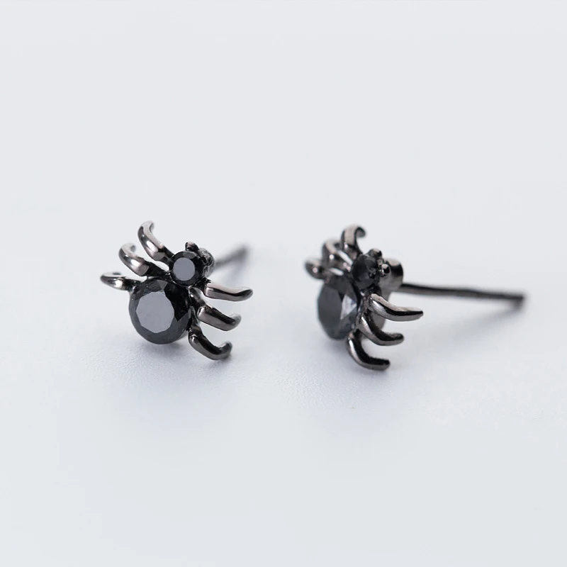 Modian Rock Black Zircon Fashion Spider Stud Earrings for Women Ear Studs Jewelry for Girls Kids 925 Sterling Silver Jewelry