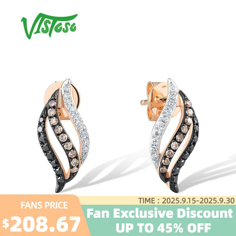 

VISTOSO Authentic 14K 585 Rose Gold Earrings For Women Sparkling White Black Diamonds Anniversary Glamorous Gifts Fine Jewelry