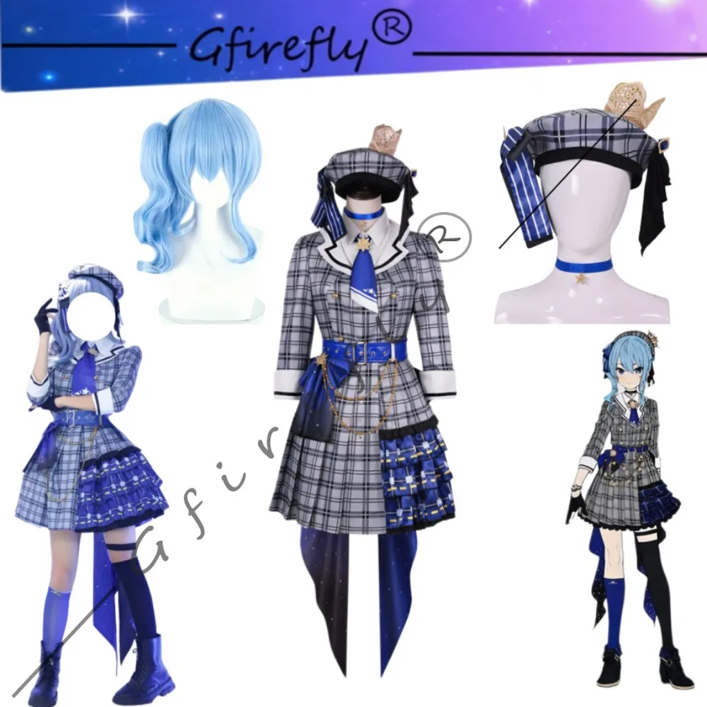 Virtual Idol Hoshimachi Suisei Cosplay Costume Plaid Stage Dress Hat Exquisite Adult Women Halloween Comic Con Carnival Outfit