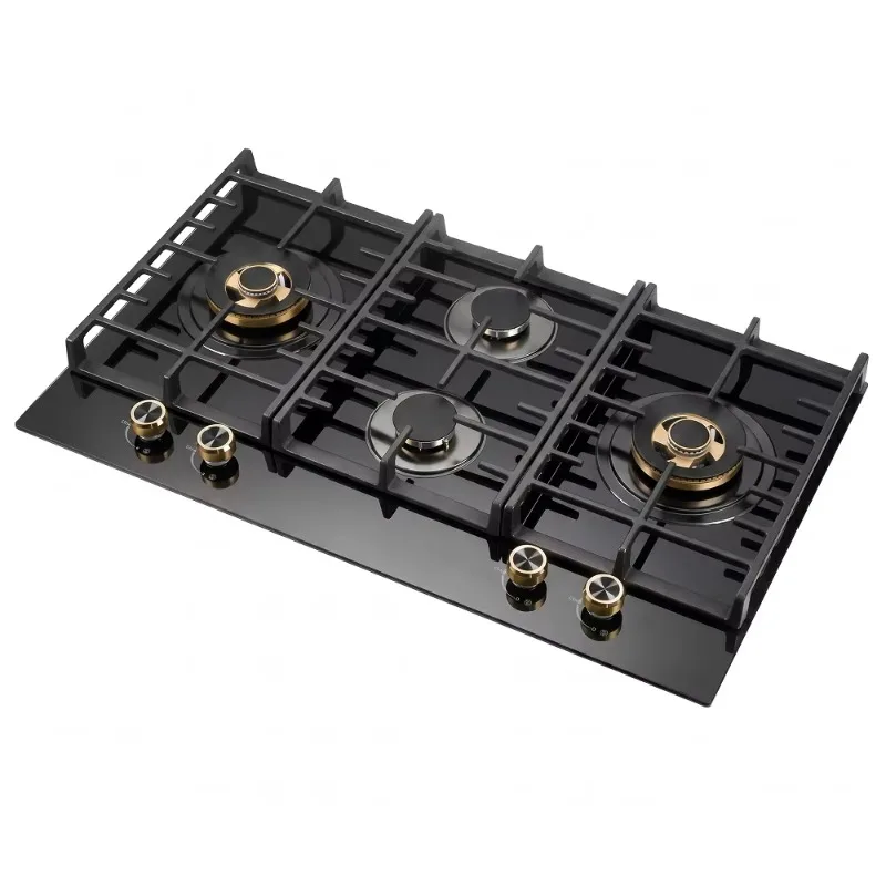 New Household Gas Stove 5000 Watt 5 Burners Strong Firepower Tempered Glass Multi-Point Design