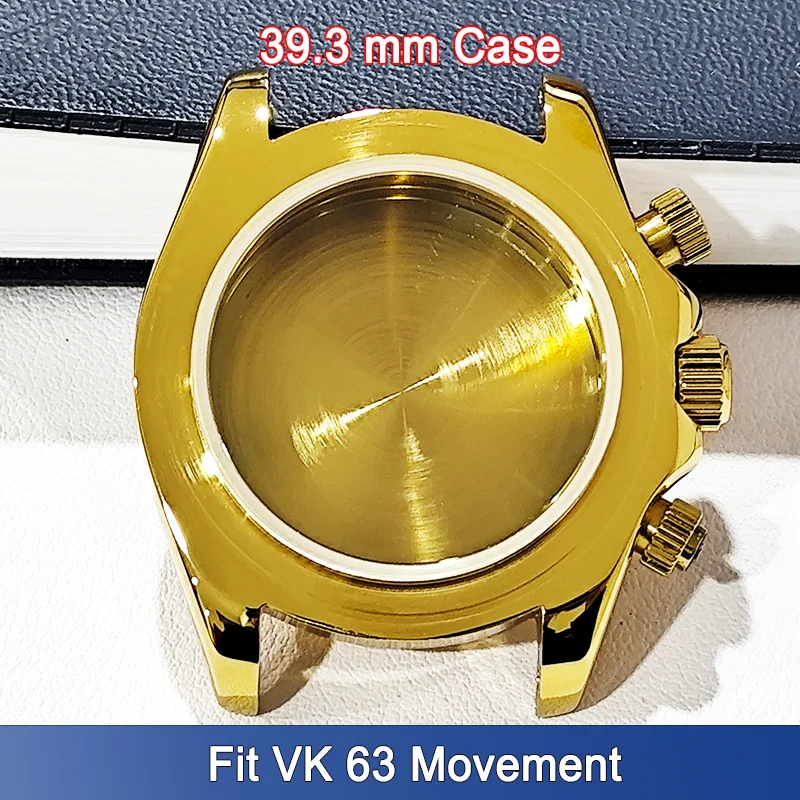 Top 39.3mm Watch Case Fit VK 63 Colorful Diamond Bezel Within 190*20mm Wristwatch Watches Band Strap Silvery Rose Golden Cases