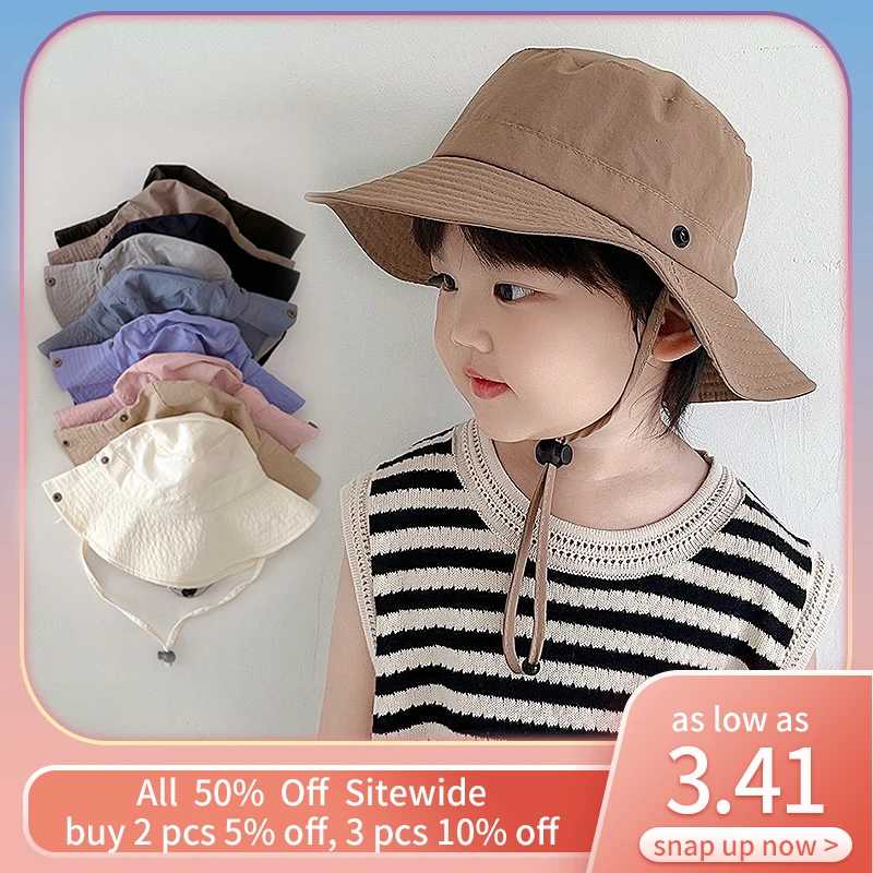 

Тонкая быстросохнущая детская шляпа в рыбацком стиле, однотонные женские шляпы для мальчиков и девочек, Солнцезащитная шляпа, модные солнцезащитные козырьки на шнурке