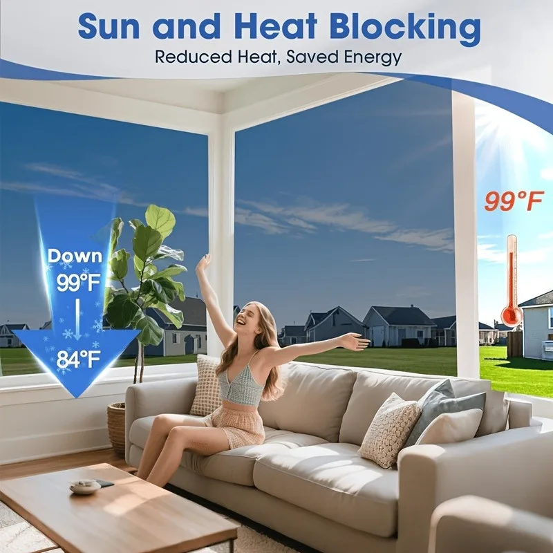 1 Sheet One Way Mirror Privacy Window Film Sun Block Heat Control Anti Glare Static Cling Removable for Home Office Glass