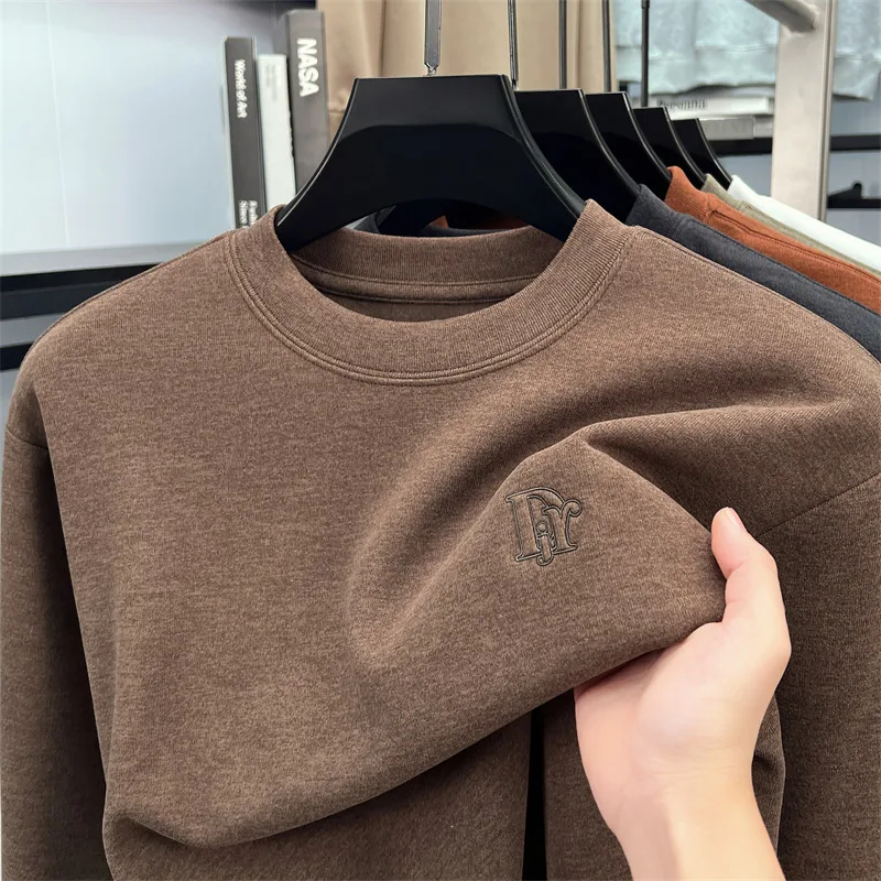 

Luxury Man Long-Sleeved T-Shirt Letter Embroidery Thicken Round Neck Skin-Friendly Autumn Winter New Casual Fashion MensClothing