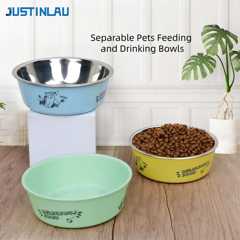 JUSTINLAU Pets Bowl Stainless Steel Separable Pet Feeding and Drinking Bowls Anti-slip Feeders for Dogs and Cats Pets Accessory
