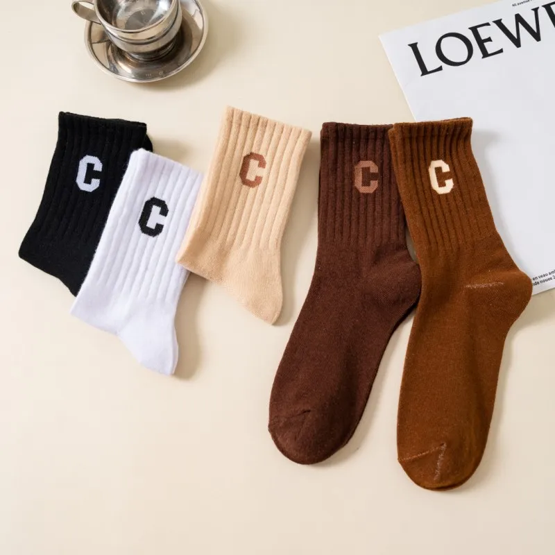 MYORED 10 pairs of letters joker in tube socks breathable air sport sock socks pure color in the embroidery vertical stripes