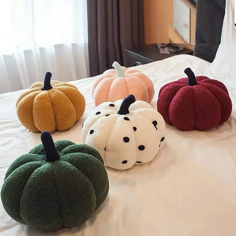 Nordic Style Vintage Colour Pumpkin Shaped Plushie Pillow Halloween Room Decor Pillow Dot Point Sofa Living Room Bedside Bed