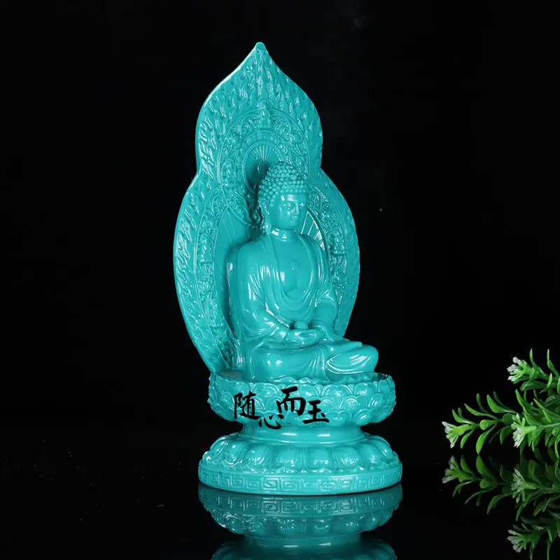 Chinese Natural Turquoise Handcarved Exquisite Sakyamuni, The Founder of Buddhism Statues Carving Living Room Home Decoration