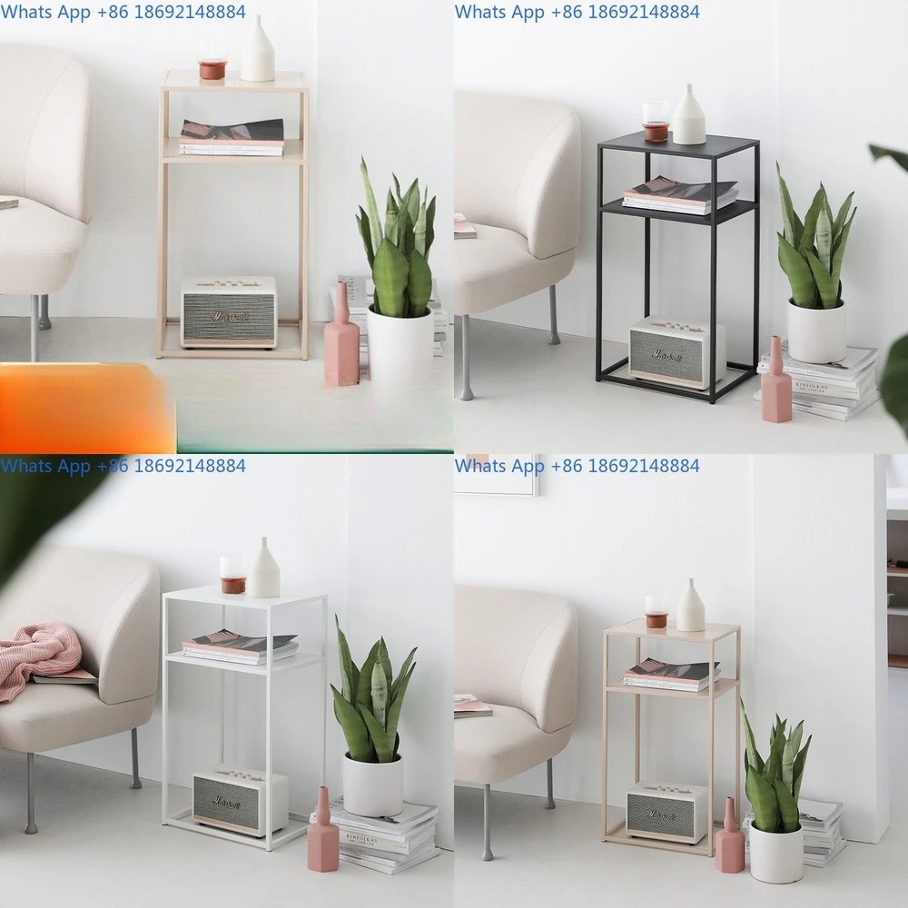 

Simple Sofa Side Table Nordic Style Living Room Iron Floor Standing Two Tier Storage Rack Multifunctional Metal Shelf