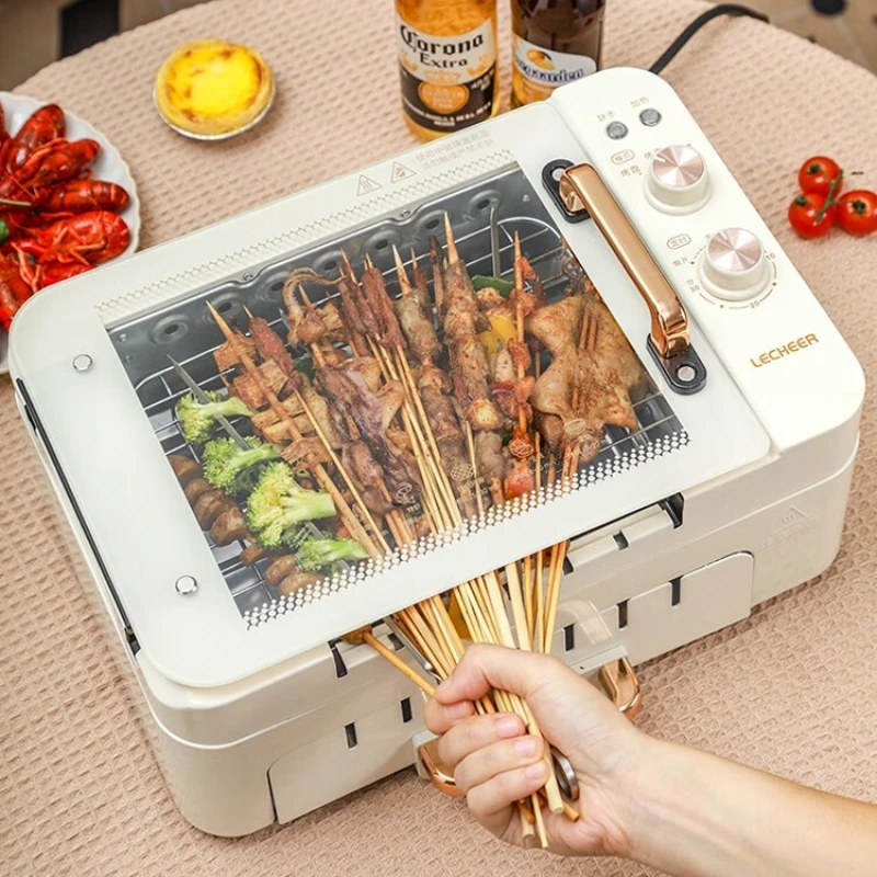 Electric Barbecue Grill with Rotating Skewers Smokeless Grilling and Roasting Non-stick Grill Pan for Home Use Indoor Grill 220V