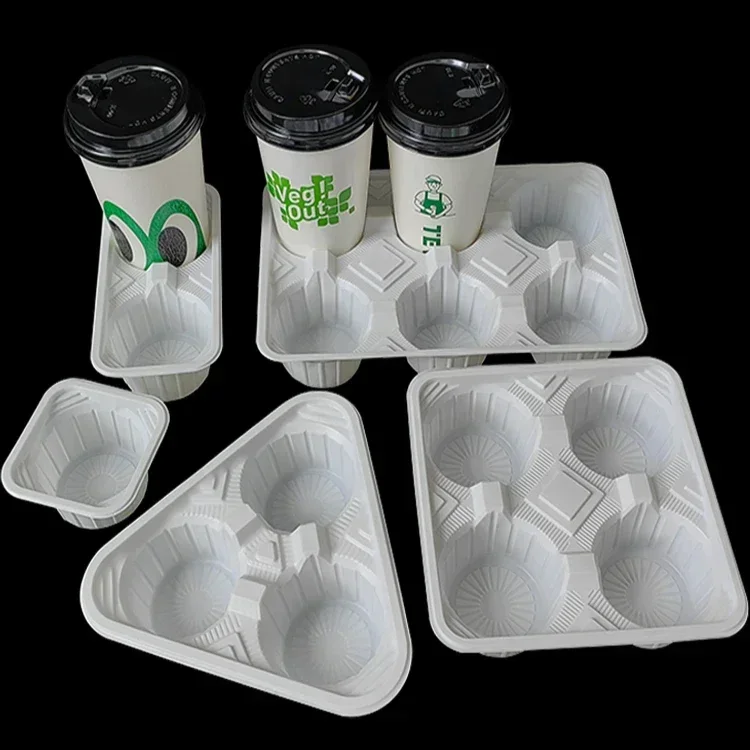 Black White Thickened Disposable Plastic Cup Holder Beverage Takeaway Packing Cup Holders Milk Tea Coffee Anti Spill Fixed Tray