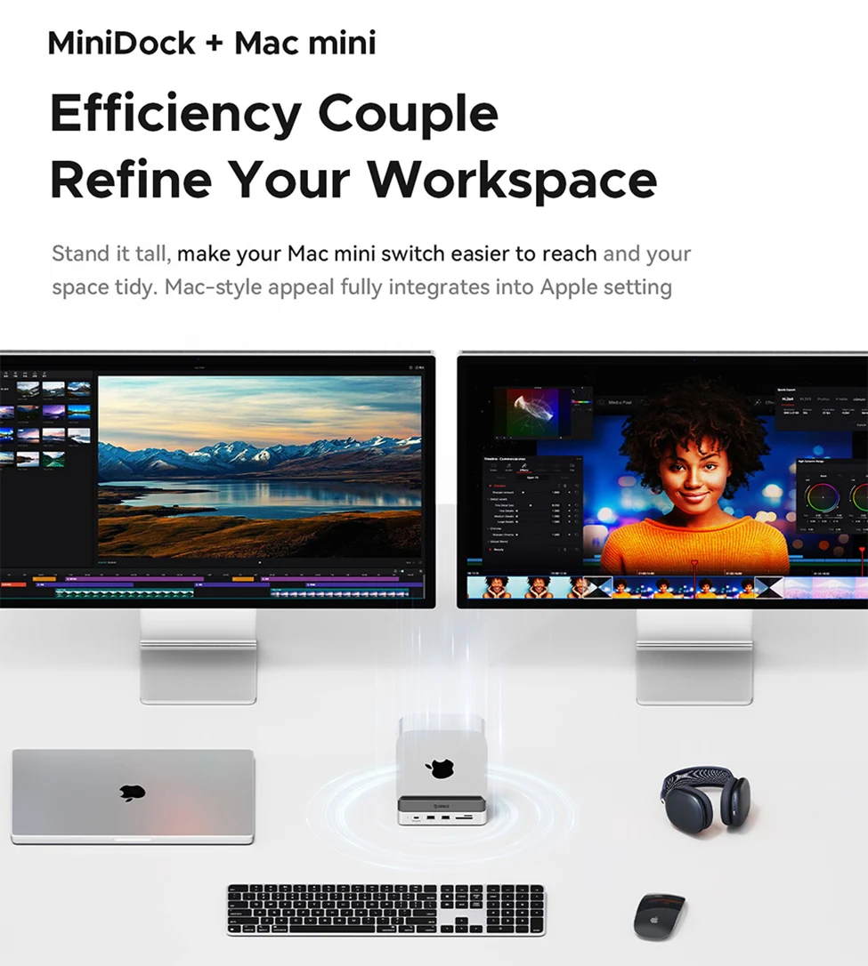 ORICO Mini Dock Station Multi Port Hub USB C Splitter Expansion M2 SSD Case Storage with 512GB 1TB 2TB 4T for Mac Mini M4/M4 Pro