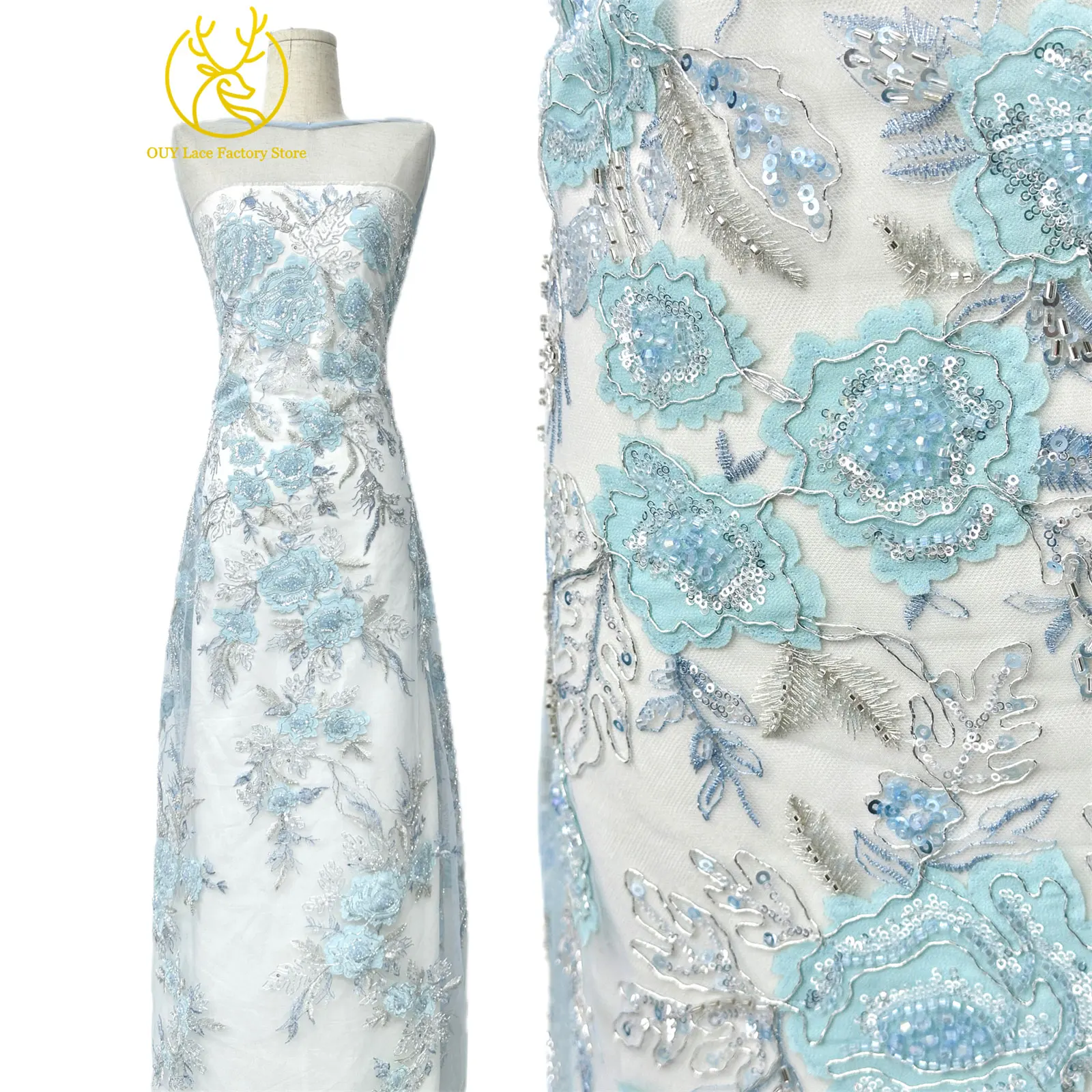 Modische Elegante Französische Brautkleid-Spitze mit Stickerei und Perlen 2026 Hochwertige Nigerianische Afrikanische Pailletten-Spitze für Hochzeitskleider – Detail 5