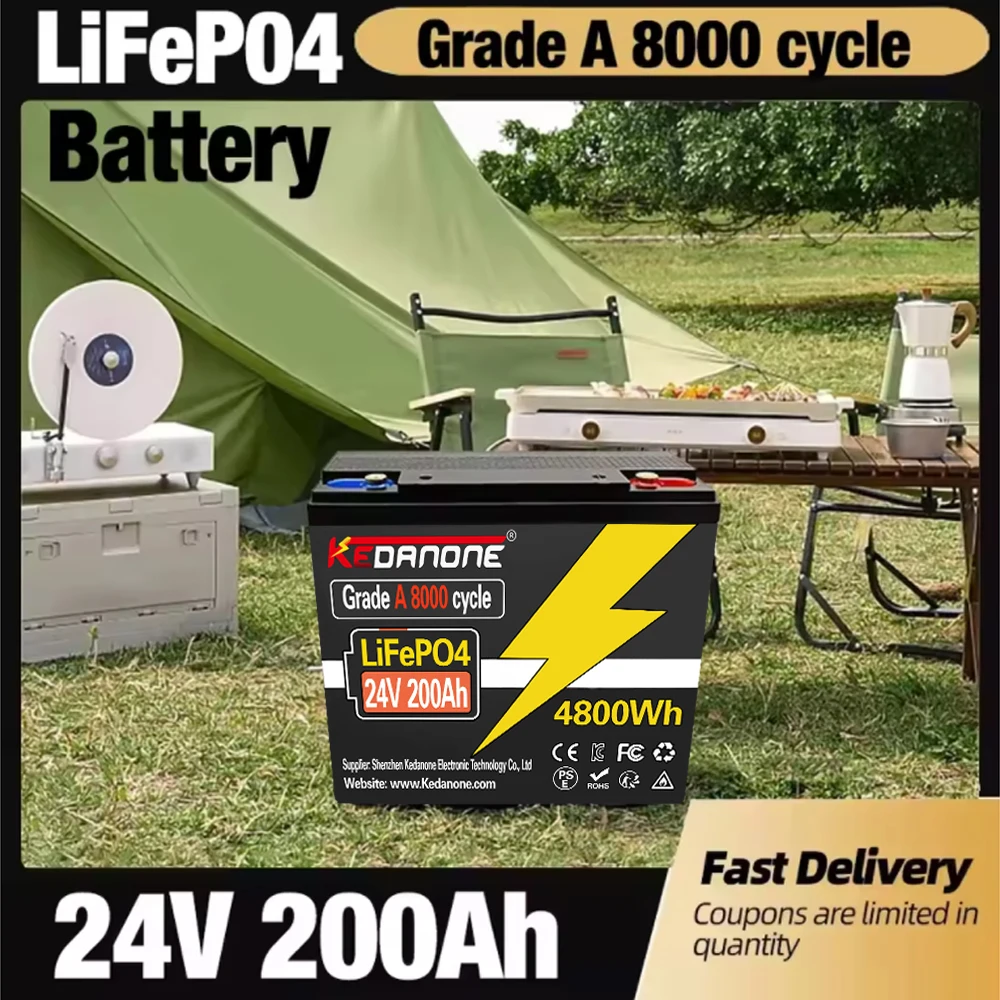 

NEW 24V 200Ah LiFePO4 Battery, Built-in 200A BMS, 8000+ Cycles, Perfect for RV/Camper, Solar, Marine, Overland/Van, Off-Grid