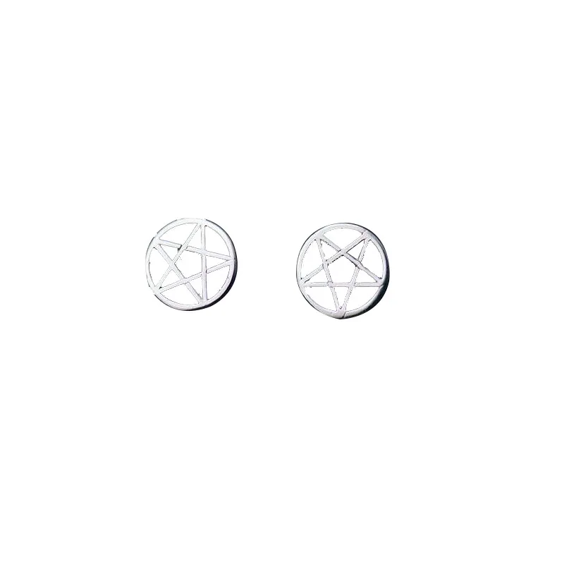 Real 925 Sterling Silver Pentagram Star Stud Earrings For Women Simple Platinum plating Earings Fine Jewelry