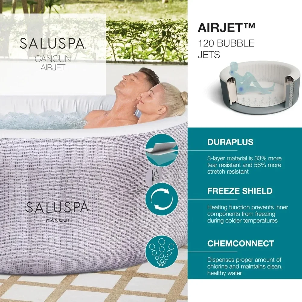 2 to 4 Person Inflatable Hot Tub, 71 x 26 Inch Round Portable Outdoor Spa with 120 Soothing Jets