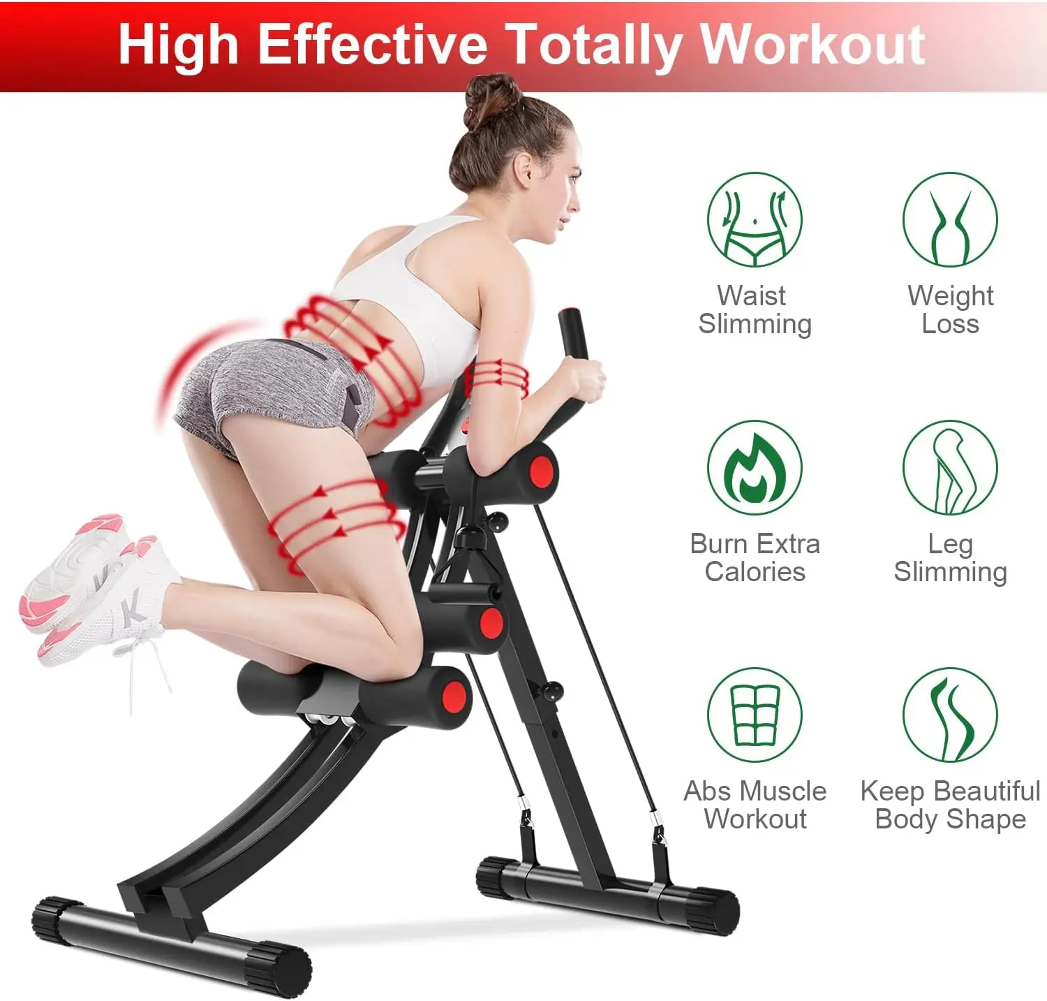 آلة Ab قابلة للطي مع أشرطة مقاومة وشاشة LCD، معدات تمارين الجسم بالكامل للياقة البدنية المنزلية