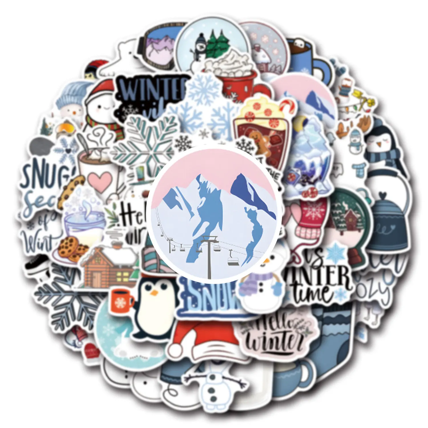 55PCS Winter Cartoon Stickers Waterproof Seasonal Elements Graffiti Decoration DIY Notebook Mobile Phone Water Cup Bike Kids Toy