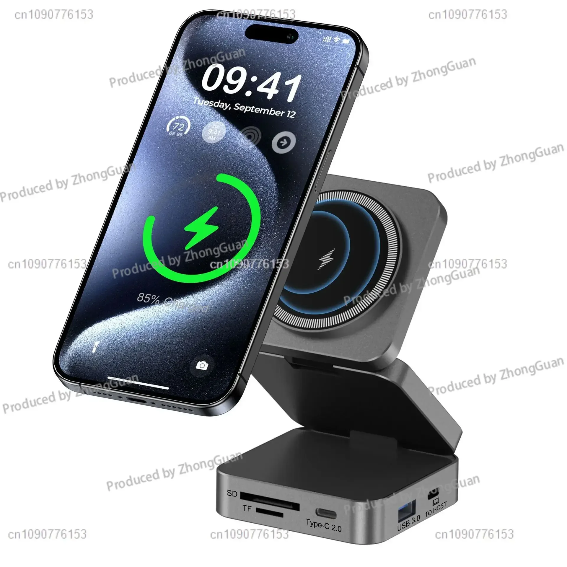 10 in 1HUB Docking Station 15W Aluminum Alloy Magnetic Suction Wireless Fast Charging Hub External Computer USB Hub