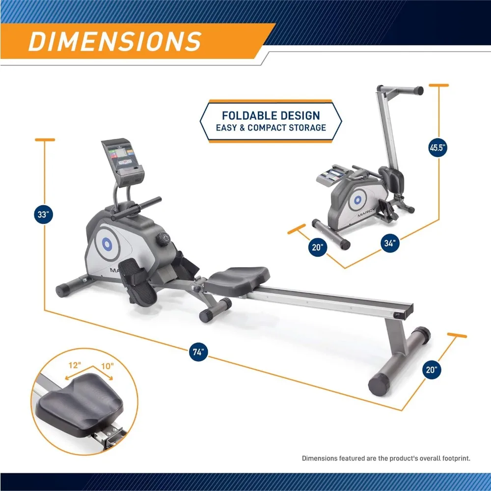 Marcy Compact 8-Level Adjustable Magnetic Resistance Rowing Machine with Transport Wheels