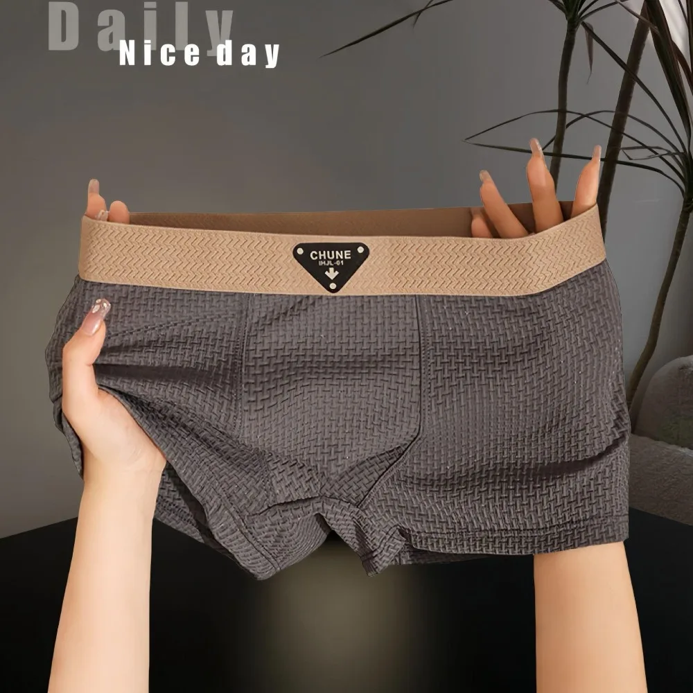 3Pcs Fashion Traceless Men's Ice Slik Panties Underpants Simple Seamless Briefs Flat Pants Lingerie Underwears for Man Travel