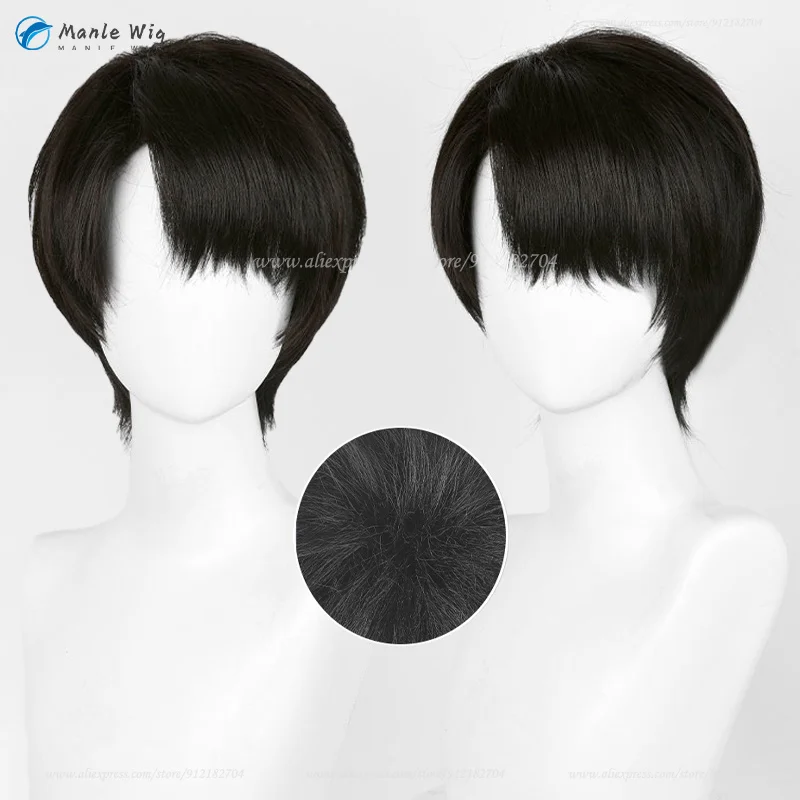 

High Quality Anime Levi Ackerman Cosplay Wig 30cm Black Brown Wig Heat Resistant Synthetic Hair Halloween Party Wigs + Wig Cap