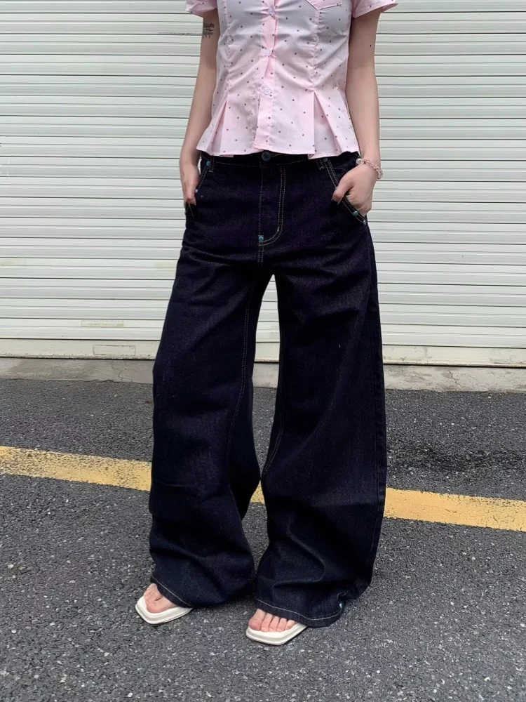 2025 Ropa Y2K Fashion Button Design Dark Blue Baggy Jeans Pants For Women Clothing Wide Leg Lady Casual Trousers Pantalon Femme: