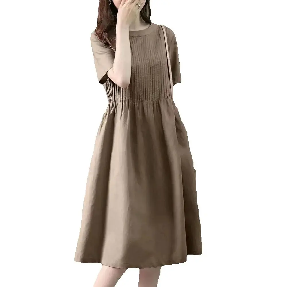 Cotton Linen Dress for Women Long Style Spring/Summer 2026 New Korean Version Loose Slimming French Style Design Casual Skirt