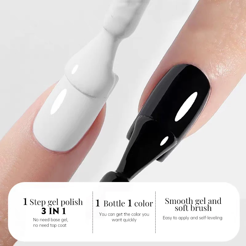 UR SUGAR 3 IN 1 Black White 1-Step Gel Nail Polish No Need Base Gel Top Coat 15ml Quick Dry Semi Permanent Soak Off UV LED Gel