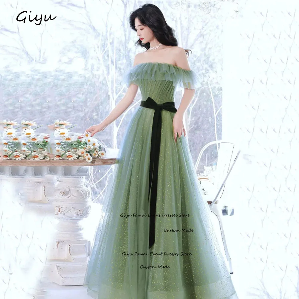 

Giyu Fairy Green Korea Wedding Dress Photoshoot Detachable Belt Strapless Shining Floor-length Evening Gown Dress