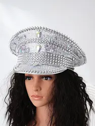 Fashionable rhinestone women's studded rivet party ball hat in one size fits all, cool punk style