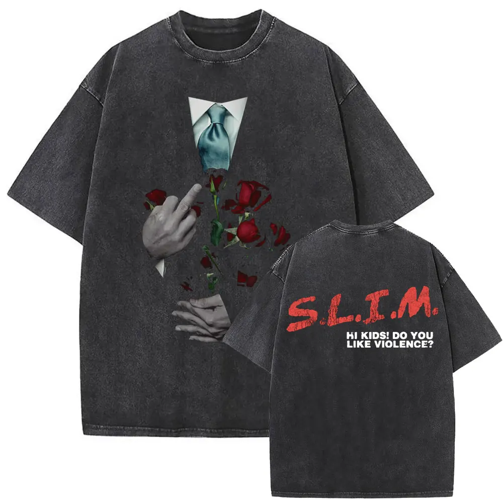 

Rapper Eminem Slim Hi Kids Do You Like Violence Vintage Washed T Shirts Men Women Hip Hop Fashion Oversized T-shirt Streetwear