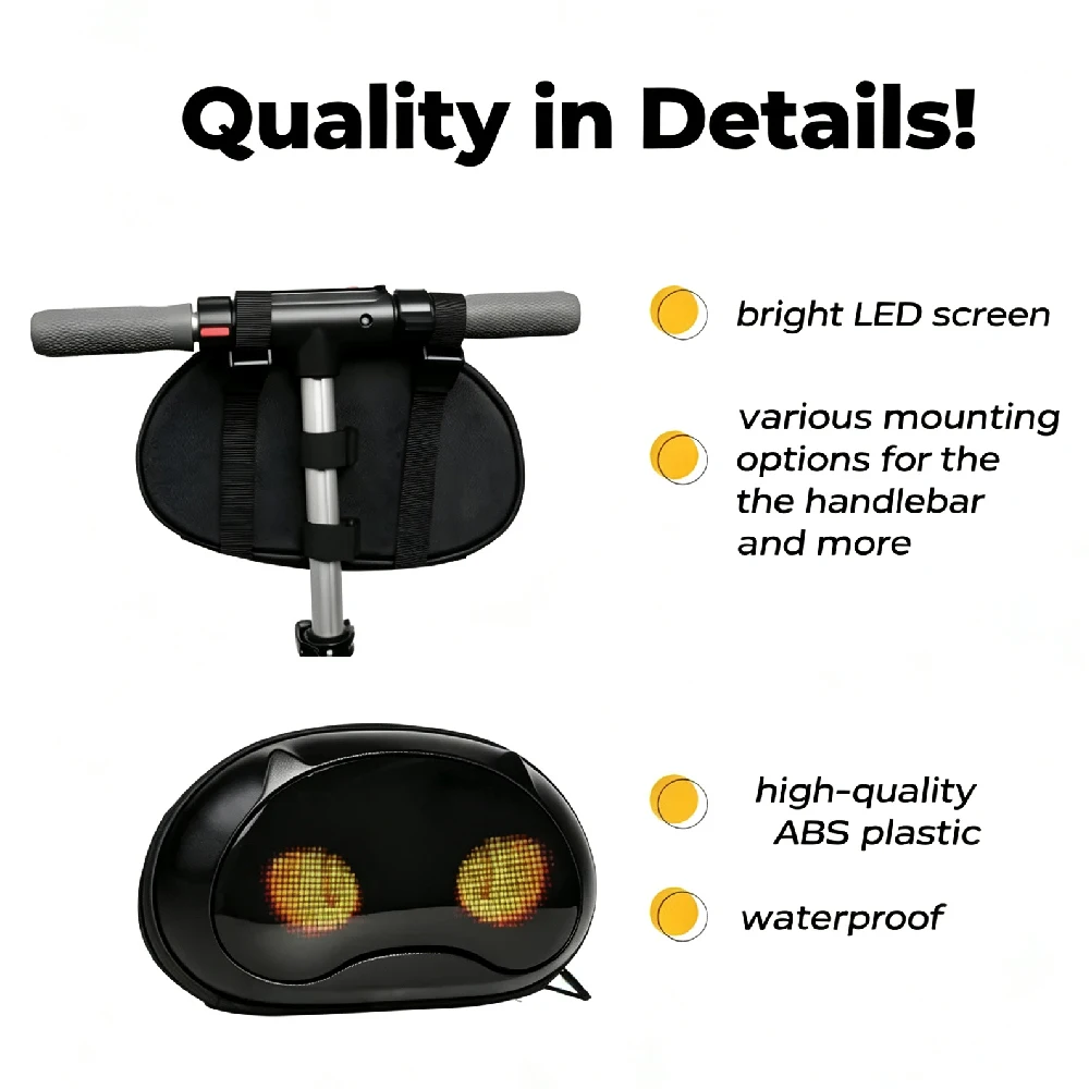 1PCS Bluetooth LED Bike Handlebar Bag – Waterproof Pixel Display Storage Pouch for Bicycle MTB– APP Customizable (NO Power Bank)