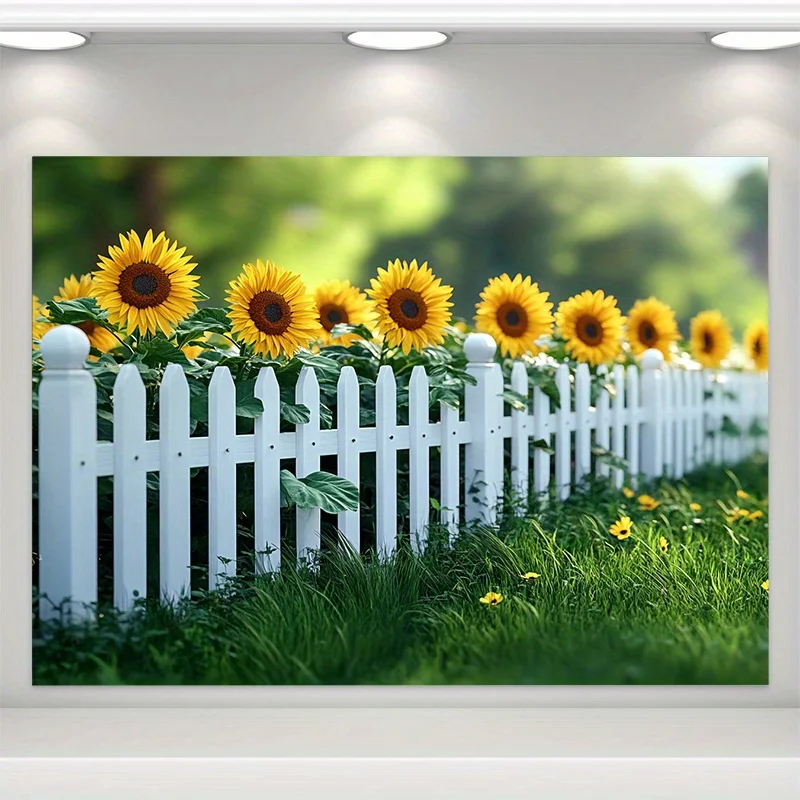 Sunflower Field White Picket Fence Tapestry Farmhouse Wall Decor Rustic Home Decor Aesthetic Room Decor Nature Landscape ArtBoho