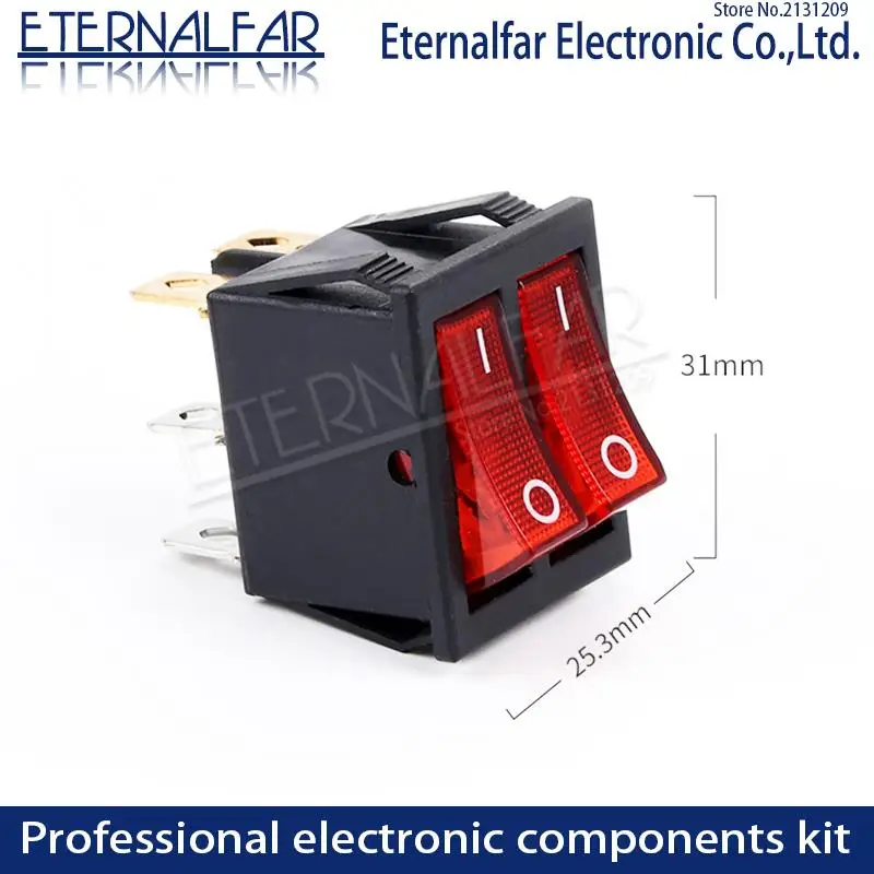 KCD6 16A 250V AC  Rocker Switch Boat Switch 6pins With Lamp ON-OFF Red The Electric Grill Green Electric Heater Double Ship Type