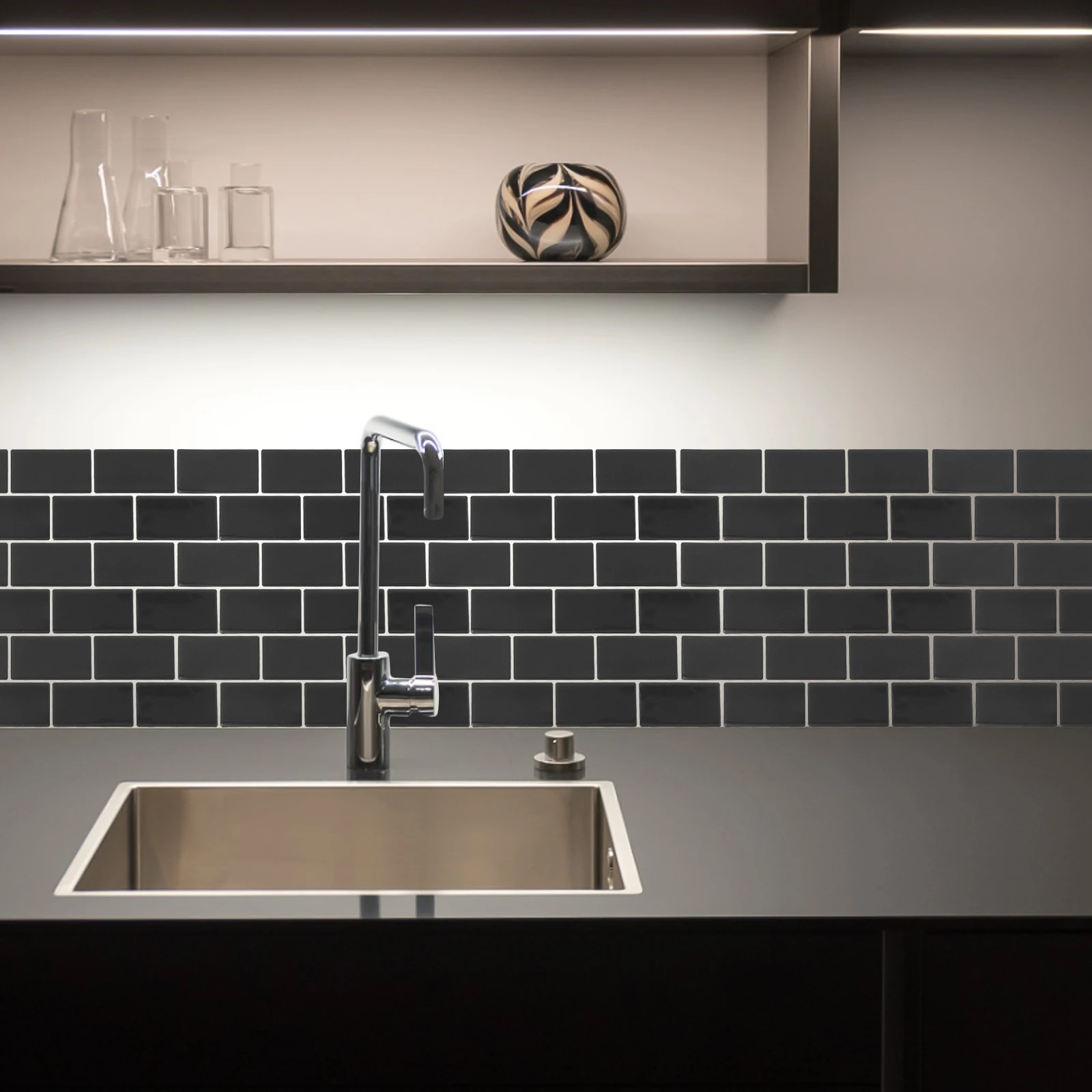 

10 Sheets Three-dimensional Drip Glaze Wallpaper Black Peel Stick Kitchen Bathroom Tiles Waterproof Oilproof Self-adhesive
