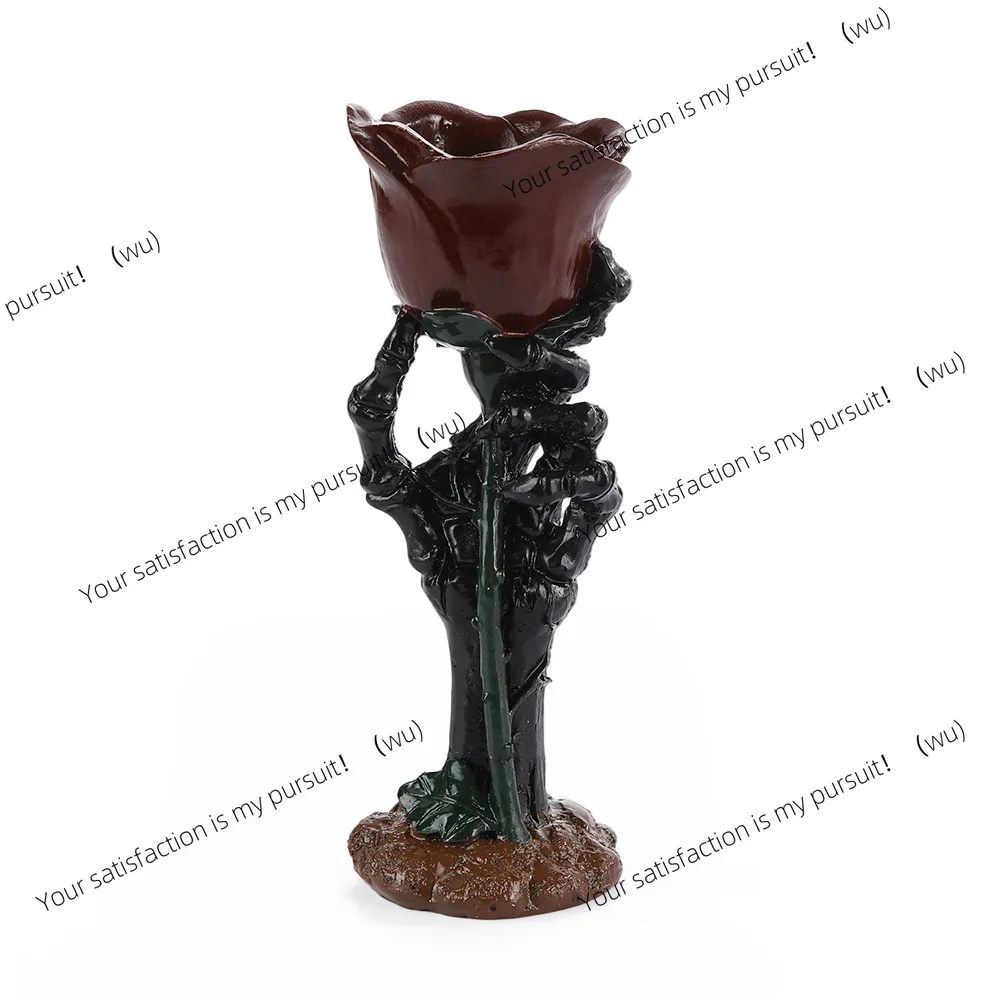 New skeleton hand holding rose candlestick ornament home living room dark romantic atmosphere decoration