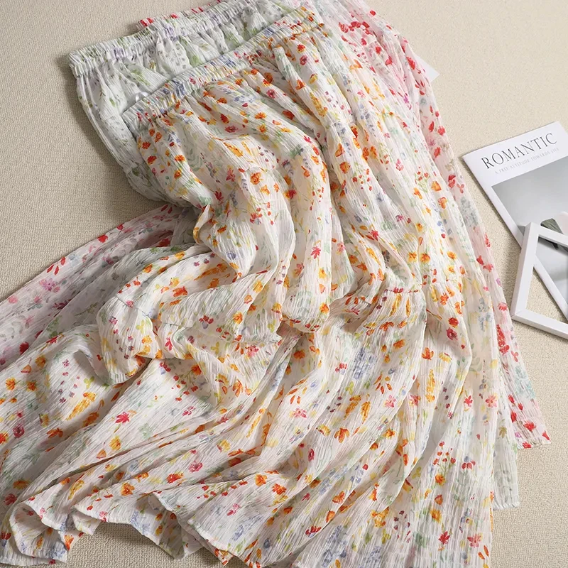 

Sweet Colorful Floral Print Long Skirt Women 2025 Summer Fairycore High Waist Transparent A-line Skirts Holiday Faldas