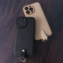 Personalized Customized Initials Name Case For iPhone 16 15 14 13 12 11 Pro Max Lanyard buckle Gift Luxury Cover 14 15 16 Plus
