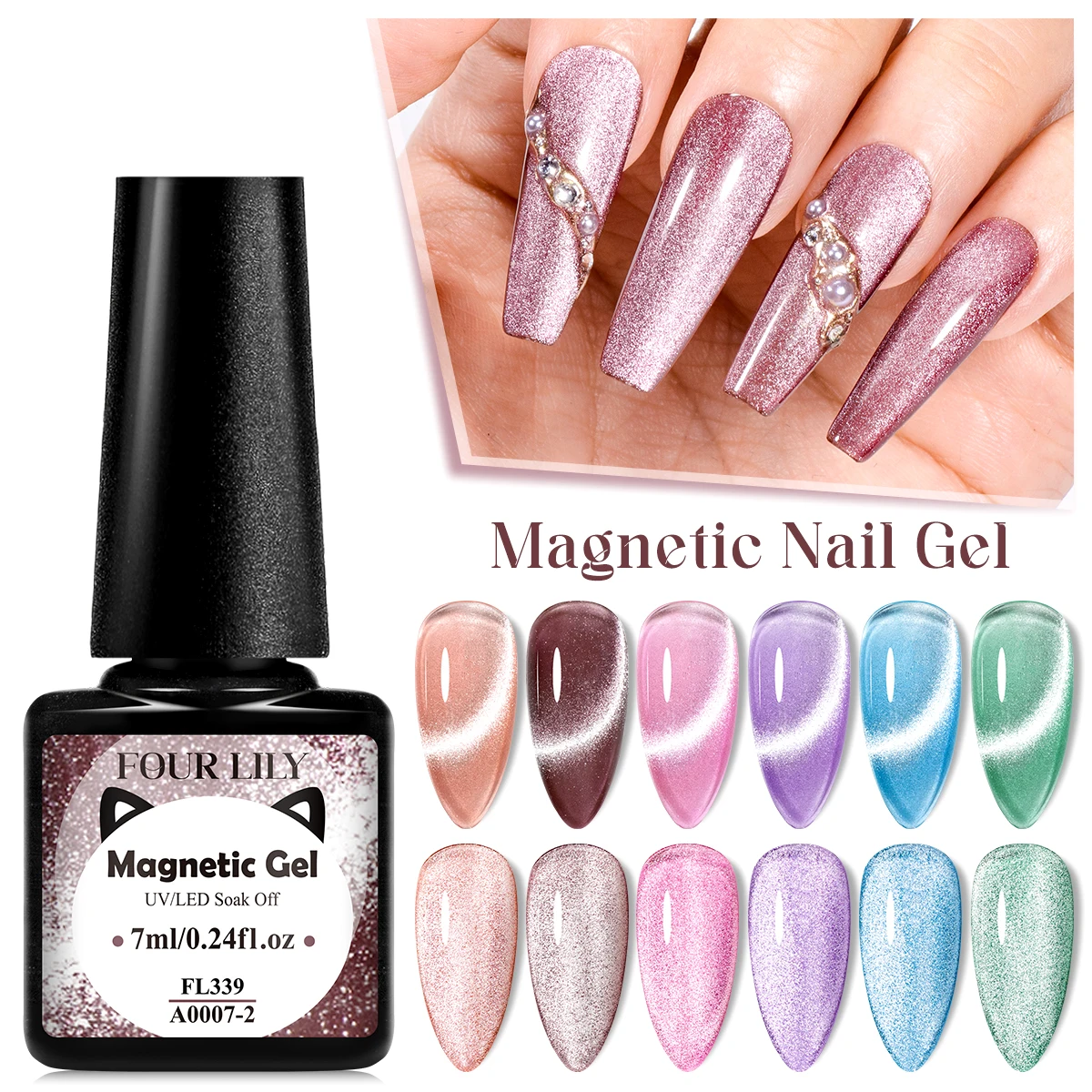 7ml Shiny Cat Magnetic Gel Nail Polish Pink Glitter Semi Permanant Soak Off UV LED Gel Varnish For Manicure DIY Nail Supplies