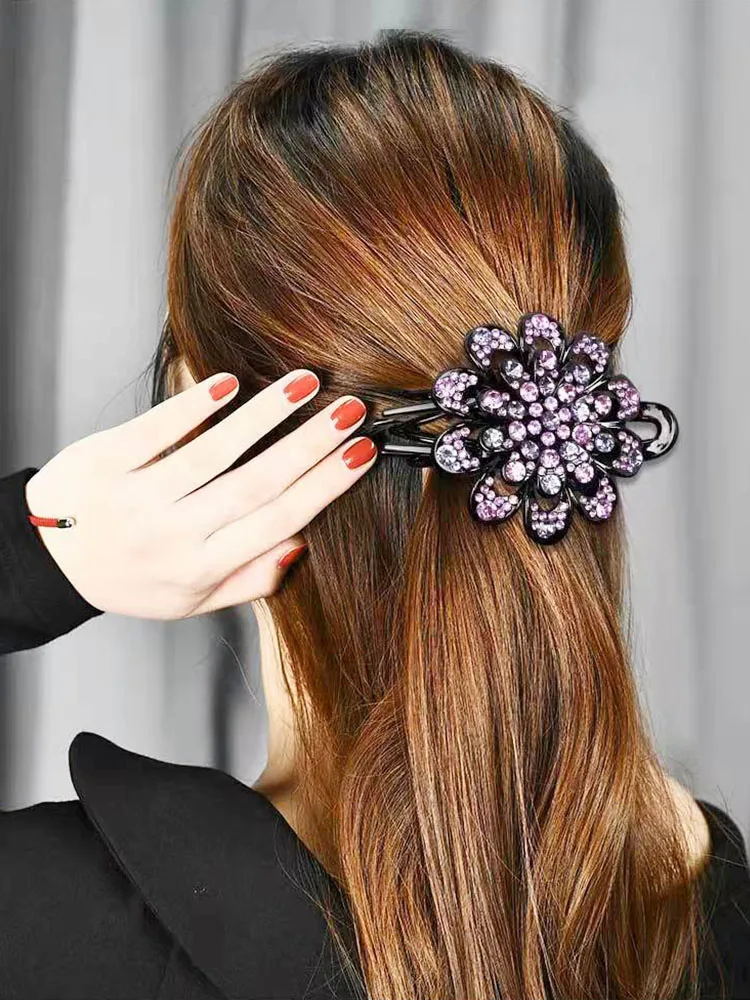 Elegant sparkly crystal flower decorative hair clip stylish hair comb for women and girls to wear