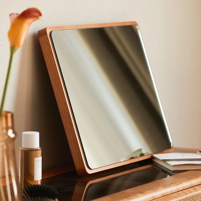 

Cherry Wood Vanity Mirror Wall-Mounted Mirrors Desk Table Mirrors for Living Room Bedroom Birthday Gifts