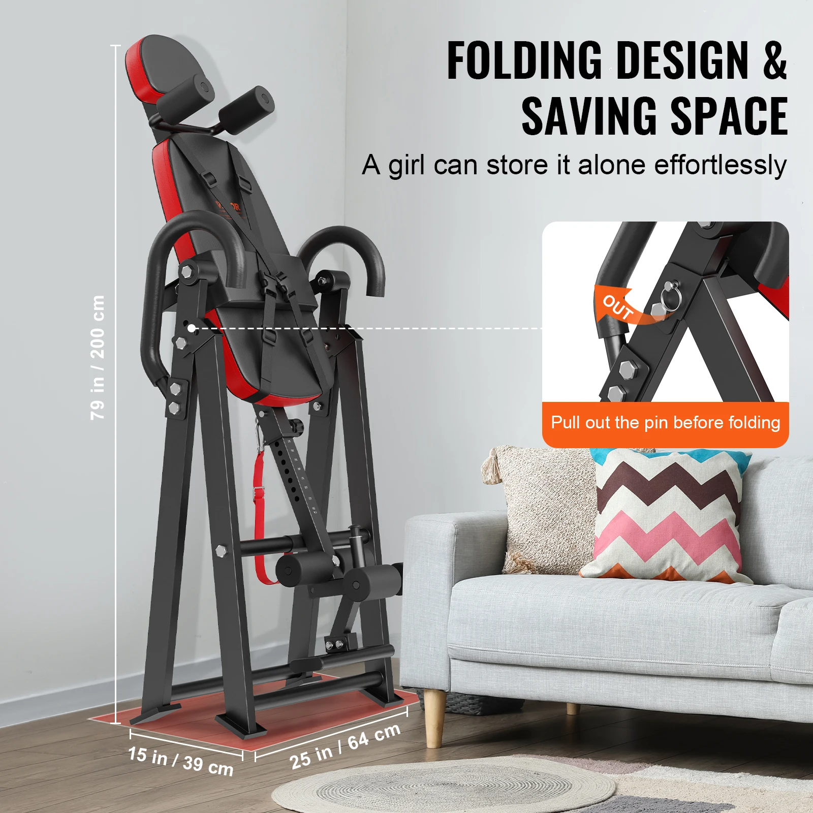 Inversion Table, Decompression Back Stretcher Machine, Strength Training Equipment with Headrest, Ankle Lock