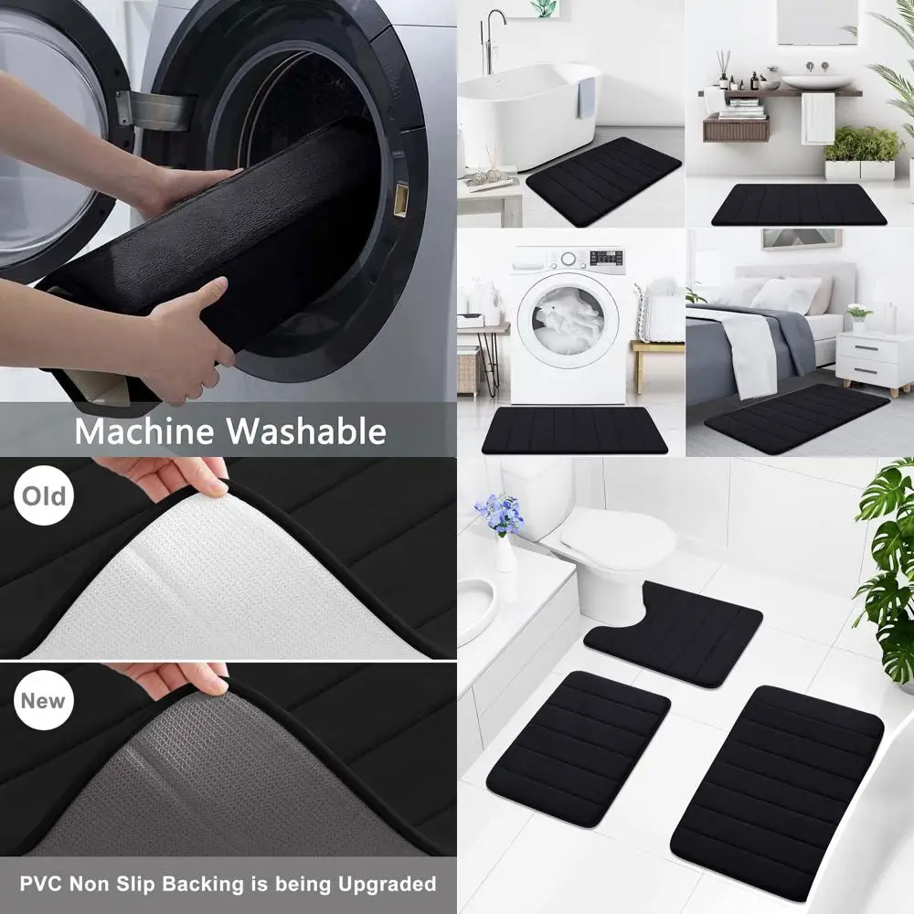 

Luxury Memory Foam Bath Mat, 34x20, Soft & Non-Slip, Absorbent & Washable Rug for Bathroom, Shower, Tub, Black