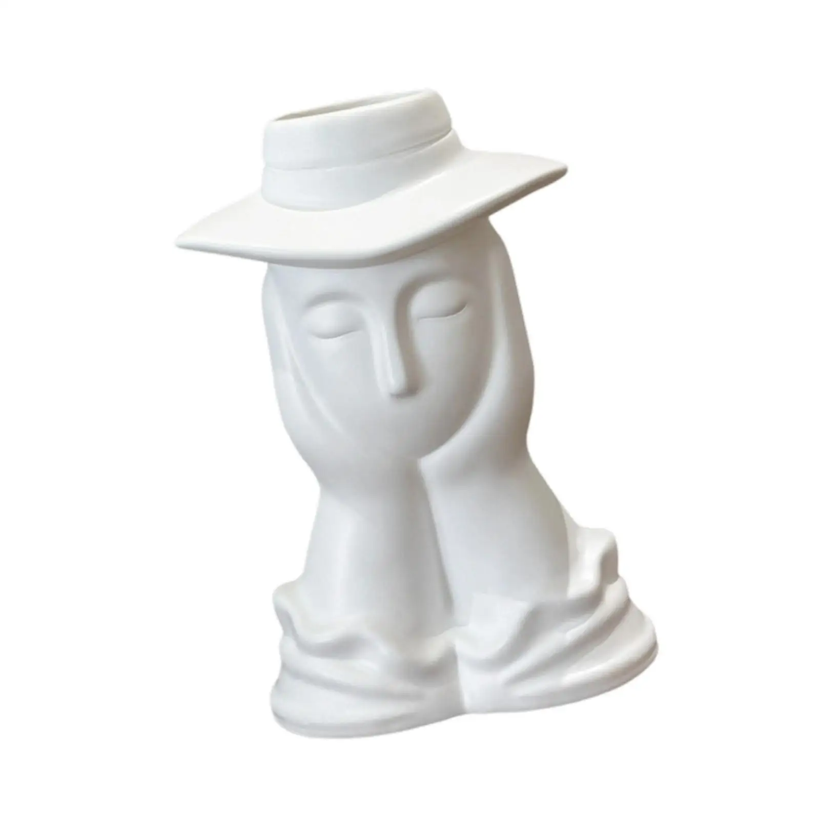 Aesthetic White Flower Vase Resin Face Vase Head Planter Pot for Shelf Table Office Room Decoration