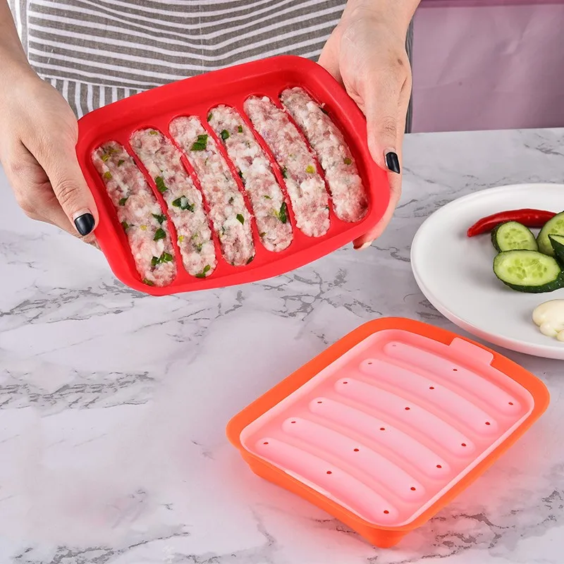 Food Grade Silicone Sausage Molds with Lid Baby Food Supplement Maker Reusable Hot Dog Mold for Homemade Sausage Meat StickFruit
