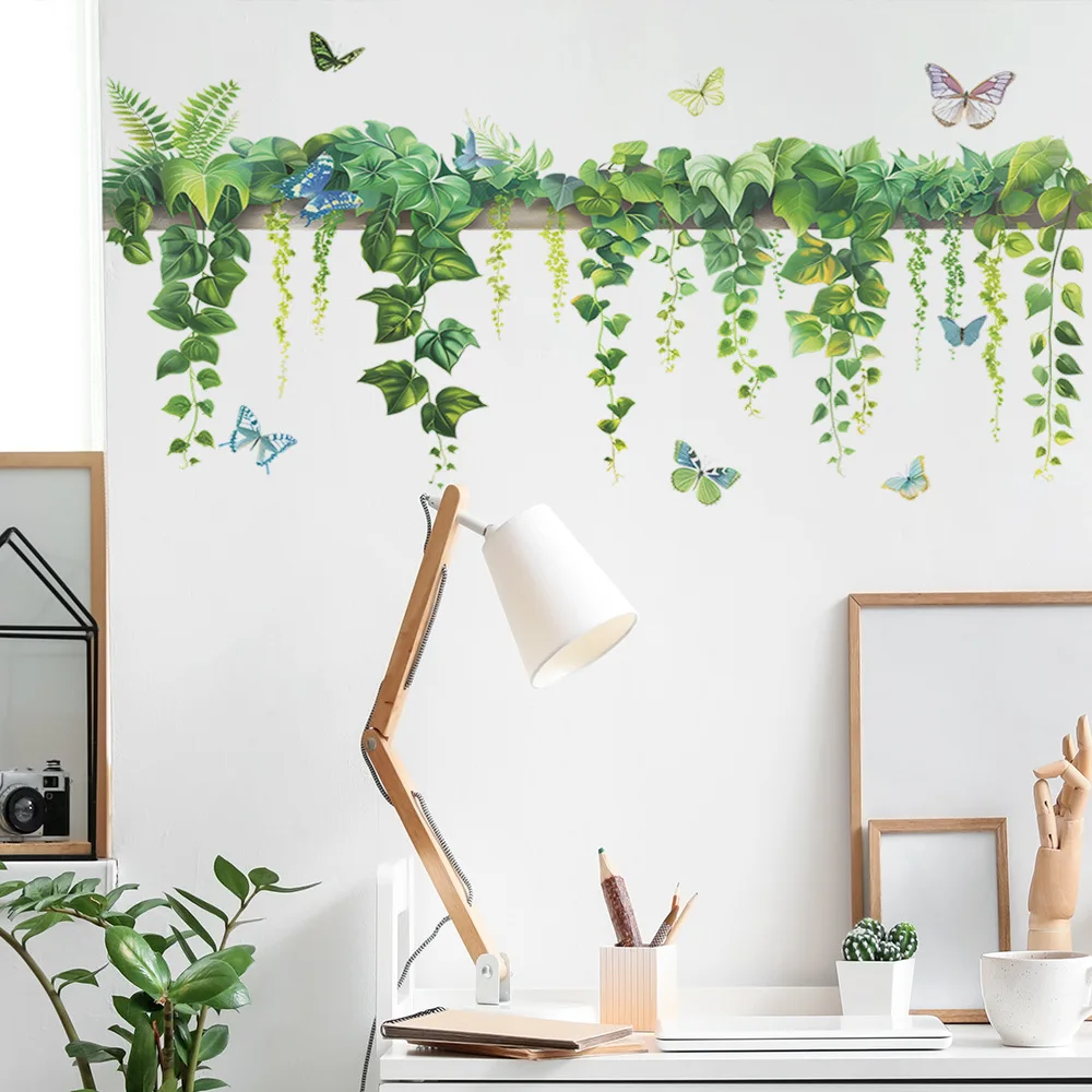 1pcs Green Plant Leaves Butterfly Study Living Room Wall Beautification Decorative Wall Stickers One Piece  Wall Sticker Bedroom