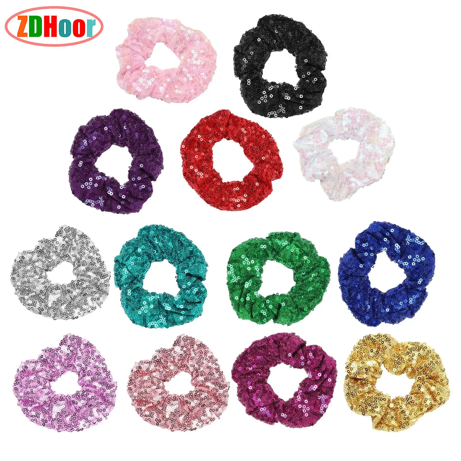 

Kids Girls Shiny Sequins Hairband Headwear Ruffled Scrunchie Hair Band Elastic Ponytail Holder Accessory